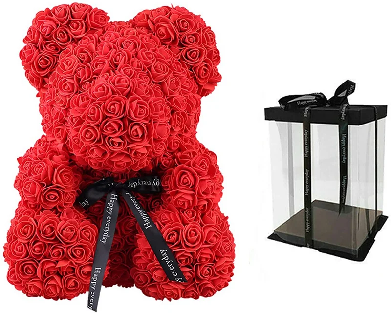Hot Valentine's Day Gift 25cm Red Rose Teddy Bear Rose Flower Artificial Wedding Decoration Best Valentines Gift Baby Shower