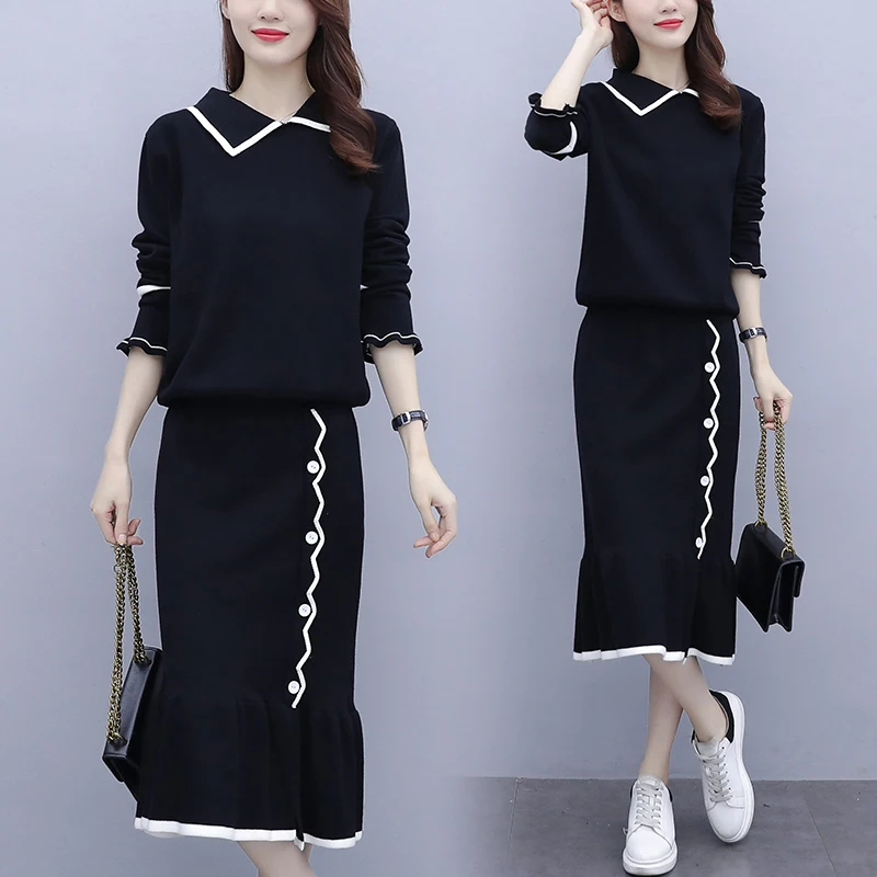 

Повседневная Женская одежда размера плюс 5xl, Модный комплект из 2 предметов, Осенний топ и юбка, спортивный костюм для женщин