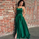 Женское вечернее платье с поясом, изумрудно-зеленое бальное платье с открытой спиной и высоким разрезом