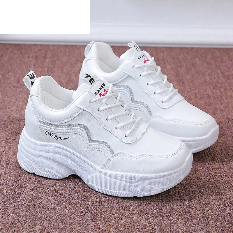 

Women's Vulcanized Shoes 2021 Spring New Lace Up Platform Comfortable Women Chunky Sneakers Fashion Leather White Dad Shoes