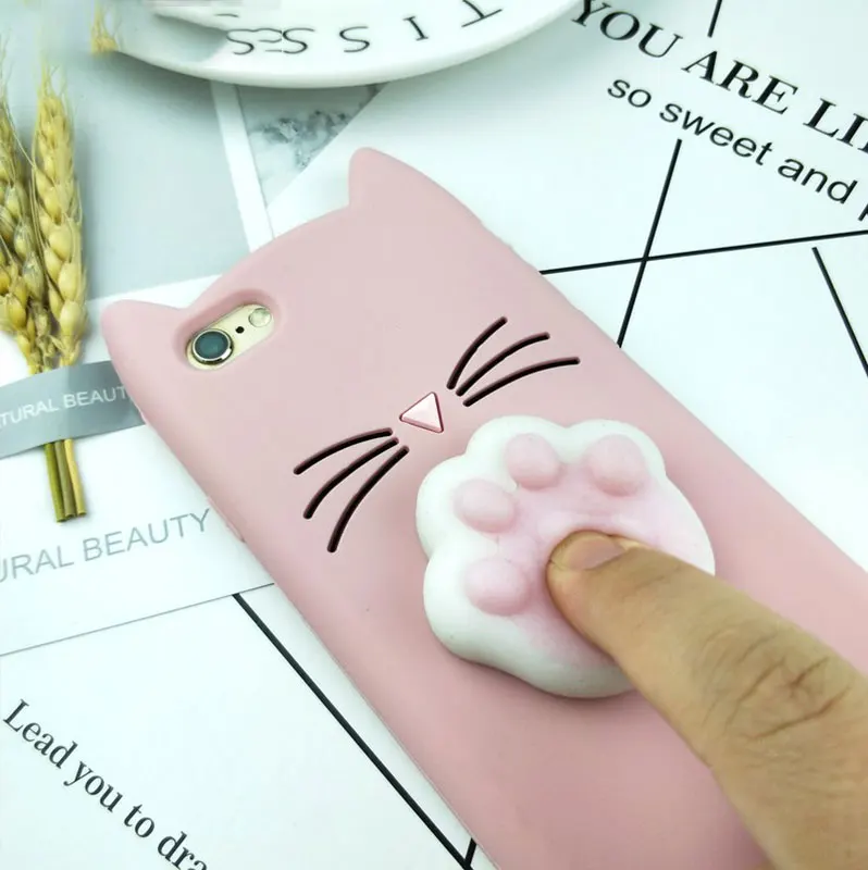 3D милый японский Блестящий бородатый чехол для iphone 6 6S 7 8 Plus X XR XS Max Squishy Cat