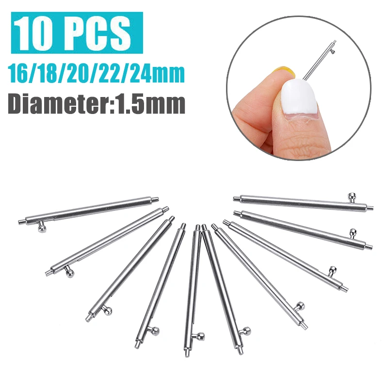10pcs Watch Strap Spring Bars Watchband Pins 1.5mm Quick Release Stainless Steel Spring Bars Watch Repair Tool 16/18/20/22/24mm
