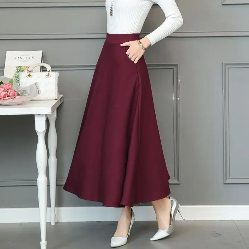 

Women's Pocket Skirt High Waist Expansion Skirt A- Line Dress Woman Skirts Mujer Faldas Saias Mulher