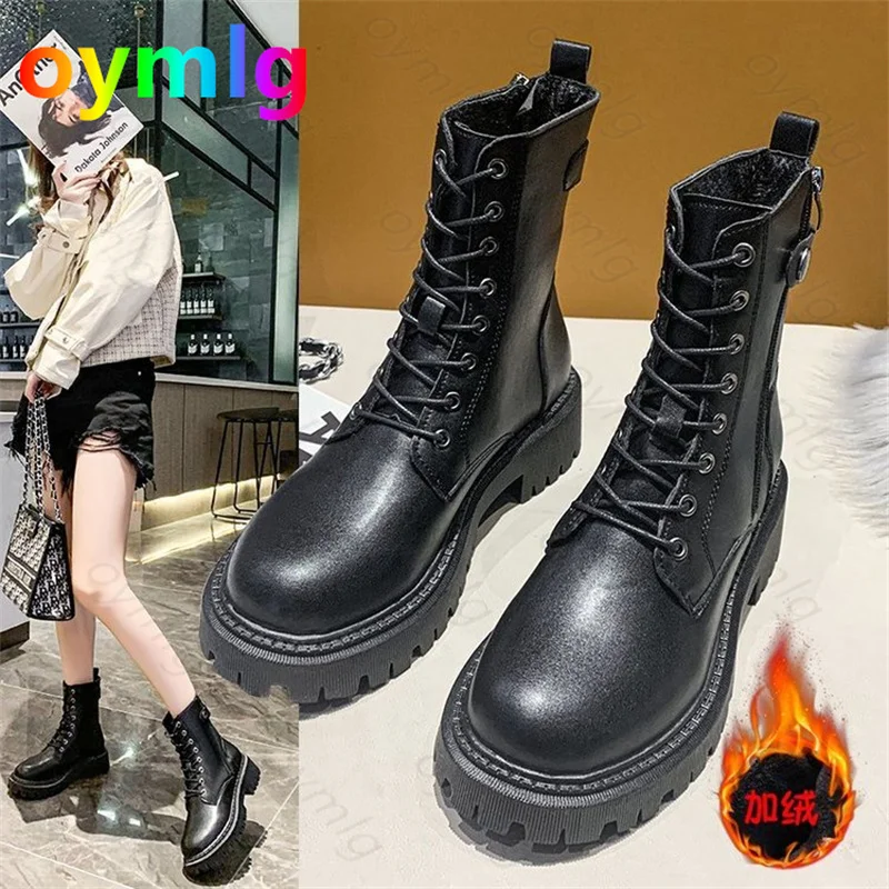 

Ботинки мартинсы женские в британском стиле, новинка 2020, осень и зима, подходящие ко всему, с бархатной подкладкой, Женская хлопковая обувь, ...