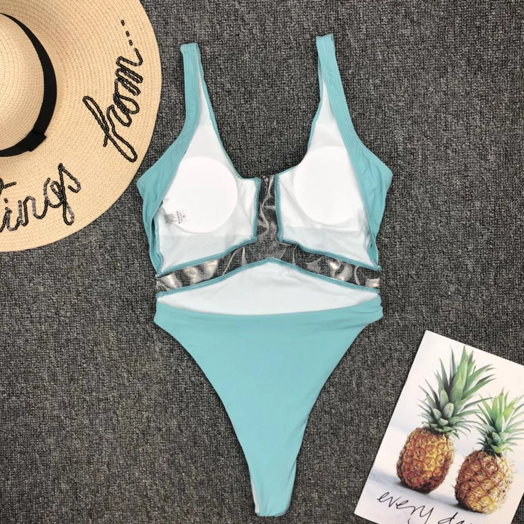 

Women One-Piece Suits 2020 Sexy Perspective Push-Up Padded Bra Bikini Jumpsuits Swimwer Swimwear Beach