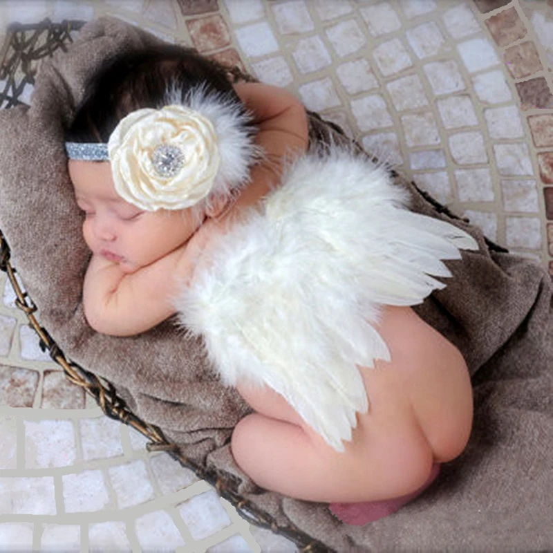 Accesorios de fotograf&iacute;a para reci&eacute;n nacidos, disfraz de moda para beb&eacute;s y ni&ntilde;os, diadema de plumas, ala de &Aacute;ngel, Q9QB-1