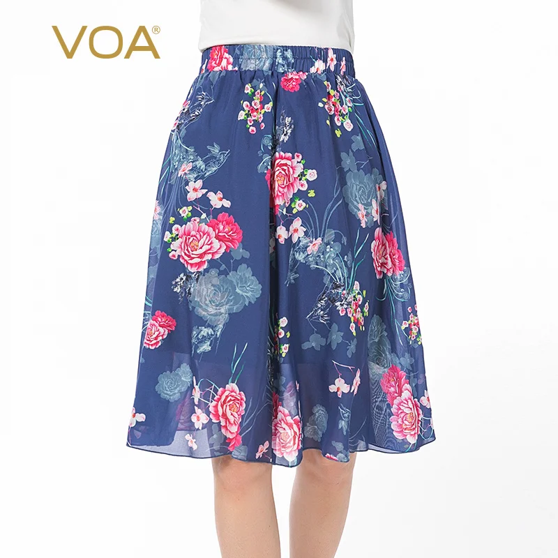 

VOA шелковая шифоновая эластичная юбка-зонт длиной до колена с принтом пиона, 12 момме, C209