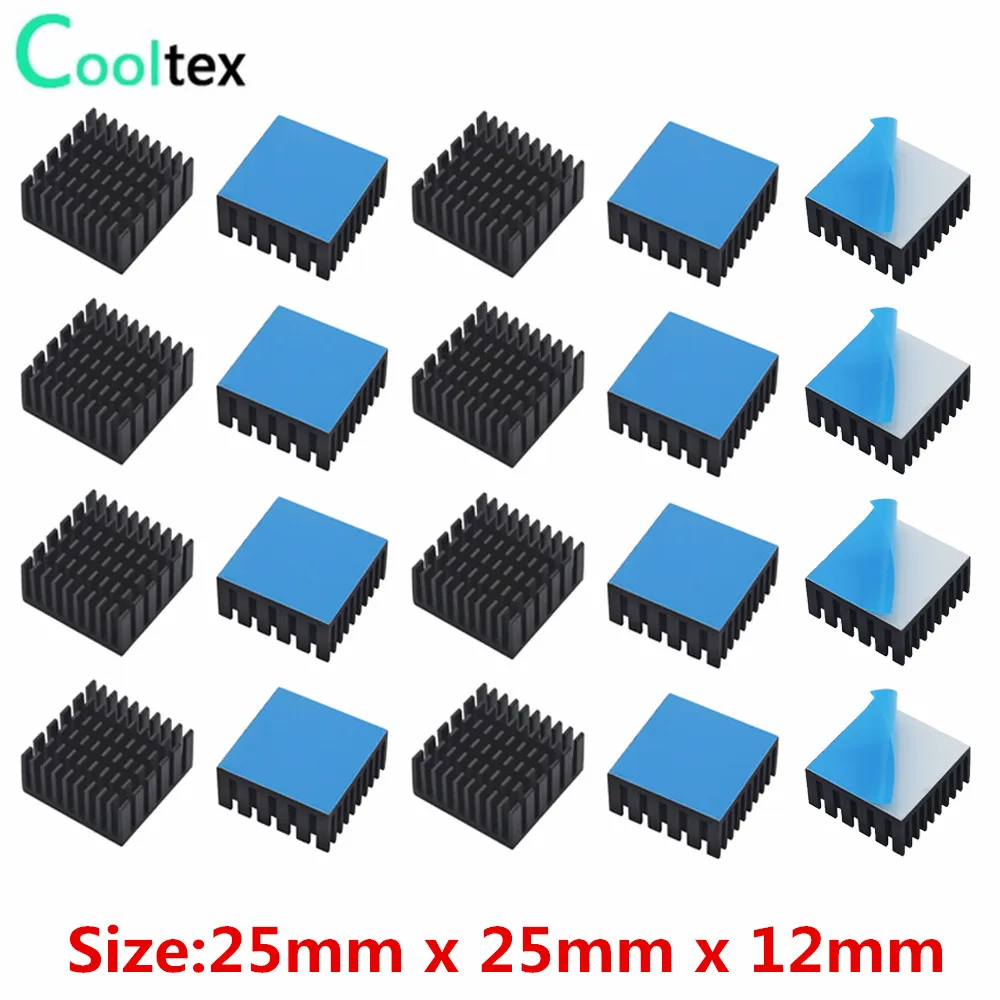 20 шт. Алюминиевый Радиатор 25x25x12 мм черный радиатор для электронного чипа IC MOS Raspberry pi с теплопроводной лентой