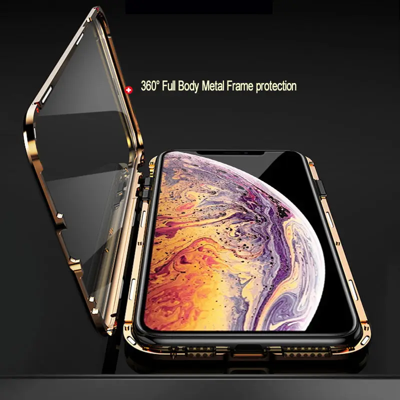 Металлический магнитный адсорбционный чехол для iPhone XS MAX X XR 6S Plus двухсторонний