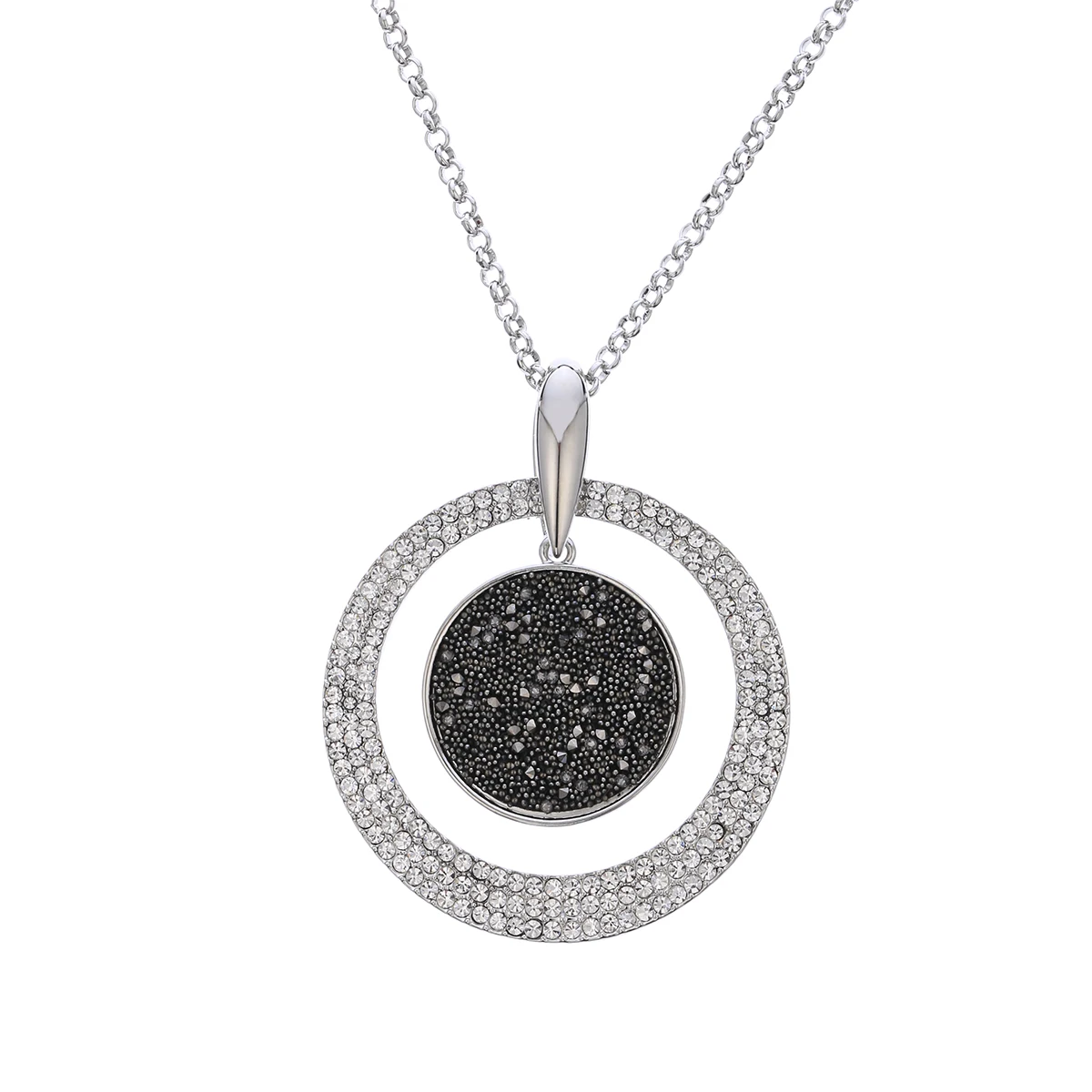 

Luxury Rhinestone Crystal Necklace For Women Big Round Pendant Long Necklace Sweater Chain Statement Jewelry Accessories Gift