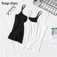 rings diary women summer knitted basic tops spaghetti strap solid black and white short top for girls korean style going out top