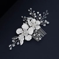 3pcsset luxury silver color flower wired hair combs hairpins for women bridal pearls crystal leaf wedding hair accessories
