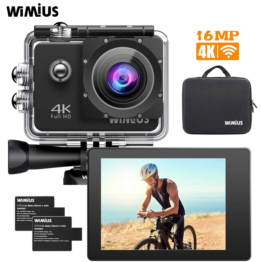 WIMIUS 4K wifi Спортивная экшн видеокамера HD 40m Водонепроницаемая камера дайвинга 12MP 170
