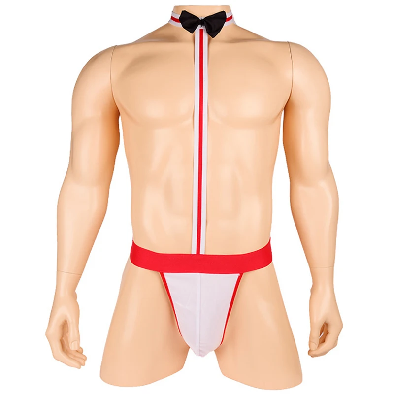 Эротическое нижнее белье для мужчин Фетиш боди с бантом на бретельках|teddies bodysuits