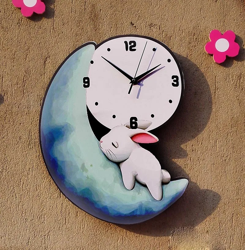 

Cartoon Coloured Drawing Cute Moon Rabbit Wall Clock Mute Bedroom CHILDREN'S Room Kindergarten Clock Creative Fashion Wall Clock