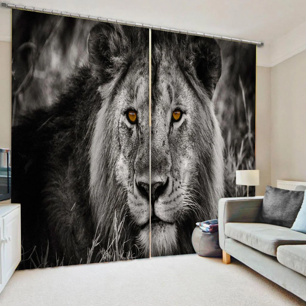 

Luxury Blackout 3D Window Curtains For Living Room Bedroom grey lion curtains personality curtains