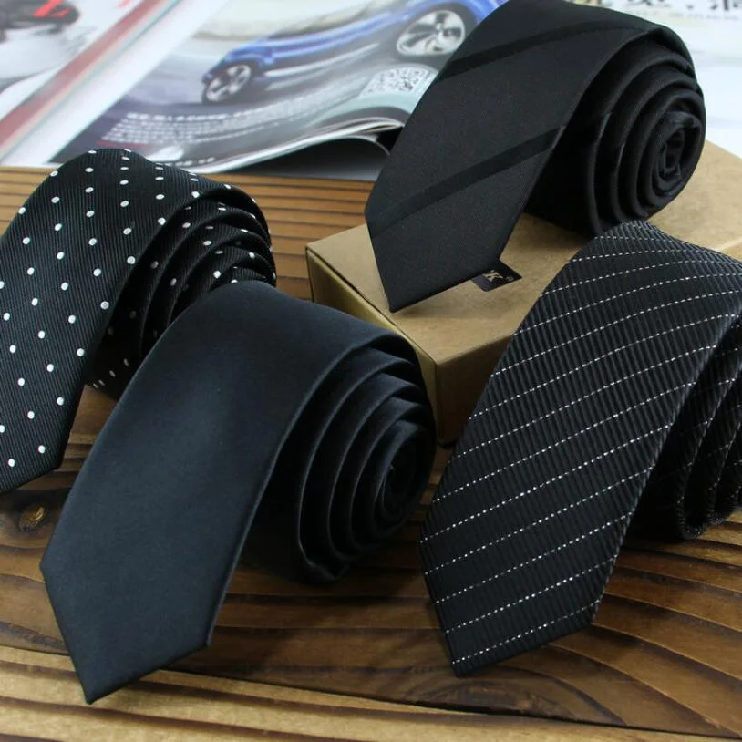 

Fashion Mens 5cm Slim Necktie Factory Exclusive 59" Long Mens Skinny Ties Black Solod Stripe Plaid Dots Silk Ties Suit Wedding