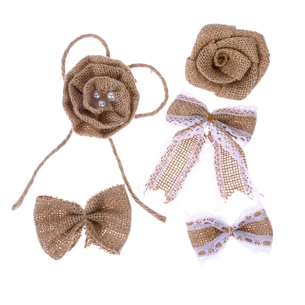 Style4-5pcs Товары для рождественской вечеринки джут из мешочной ткани цветы искусственная Роза пришить патч для одежды сумки свадебный домашний декор - Цвет: Style4-5pcs