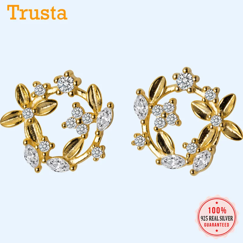 Trusta 100% 925 пробы серебряные ювелирные изделия высокого качества CZ золотые серьги