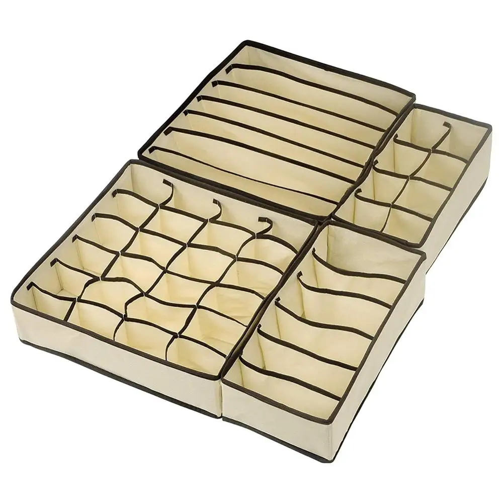 4pcs Beige 4 шт./компл. мульти Размеры нижнее белье бюстгальтер ящик для хранения, складной Тканевый шкаф, записная книжка, комод, записная книжка, организации комнаты - Цвет: 4pcs Beige
