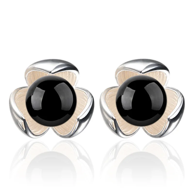 Женские серьги-гвоздики из серебра 925 пробы с натуральным сердечком в