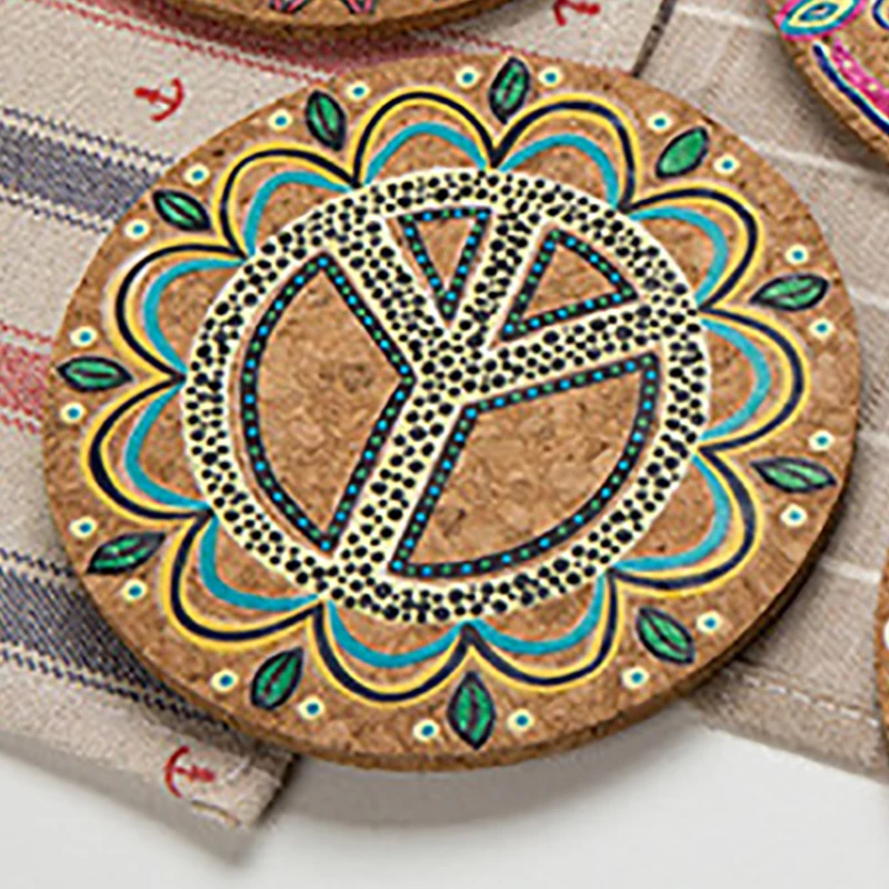 

Moisture Resistant Natural Cork Round Cup Coasters Heat Insulation Patterned Pot Holder Mats For Tabletop JJJCD211