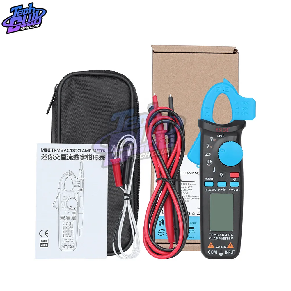 ACM91 цифровой клещи мультиметр AC/DC ток 100A 1mA RMS Авто Диапазон живого контроля NCV темп