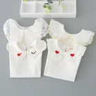 Модные топы для маленьких девочек, хлопковая блузка с коротким рукавом для младенцев, топы с отложным воротником, рубашки, белые 66-170 см, DT379