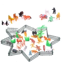 53pcs zoo animal model simulation 32 animals16 fences4 grasses1 tree kids toys soft glue solid lifelike childrens gift boy