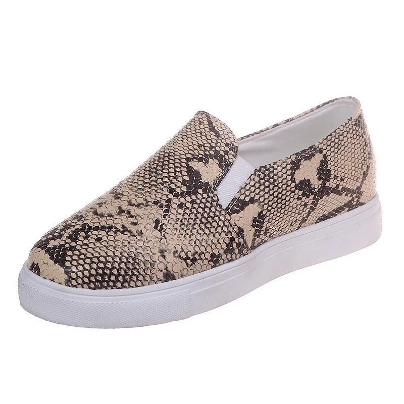 Женские кроссовки со змеиным принтом на плоской подошве|Обувь для ходьбы| |