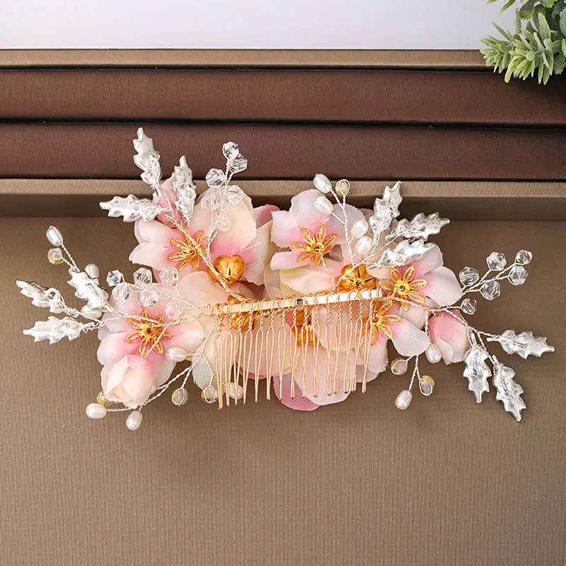 FORSEVEN Новый дизайн поддельные цветок лист Сияющий кристалл жемчуг гребни для