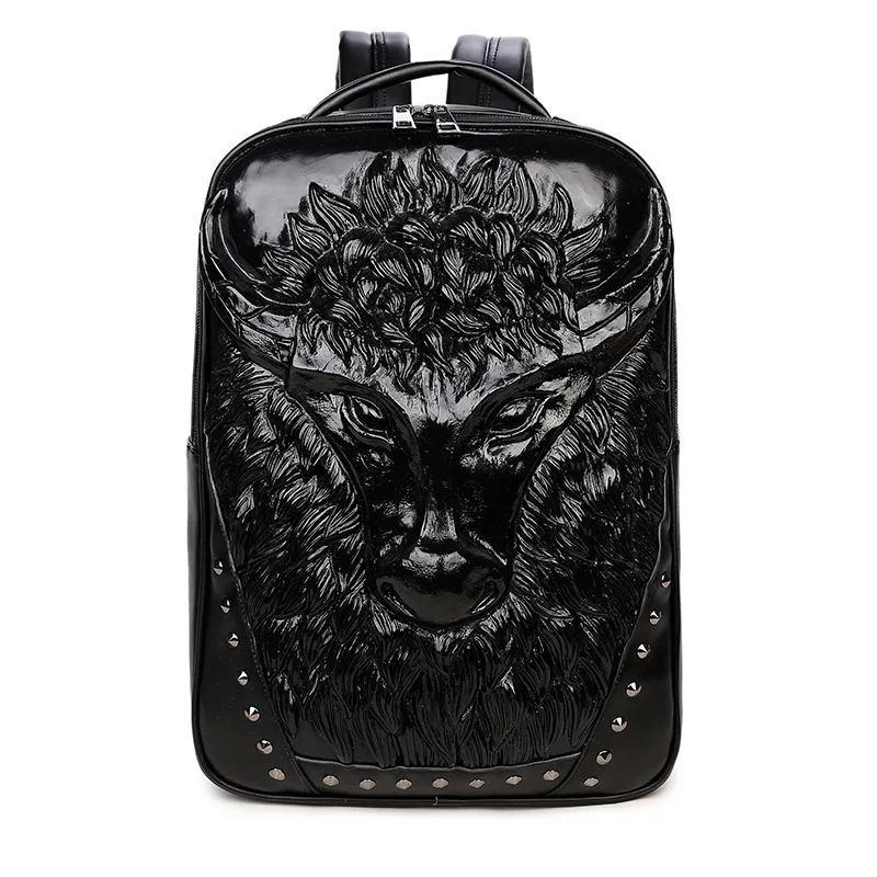 4 backpack 3D стереоскопический силиконовый коровья голова рюкзак мужской личности заклепки mochila Черный Водонепроницаемый ПУ кожа путешествия plecak - Цвет: 4 backpack
