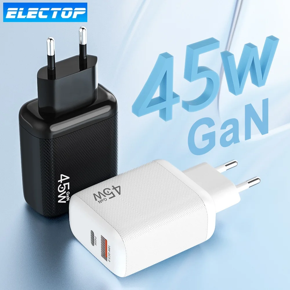 ELECTOP 45 Вт GaN Зарядное устройство USB C Быстрая зарядка для iPhone 13 12 iPad быстрое