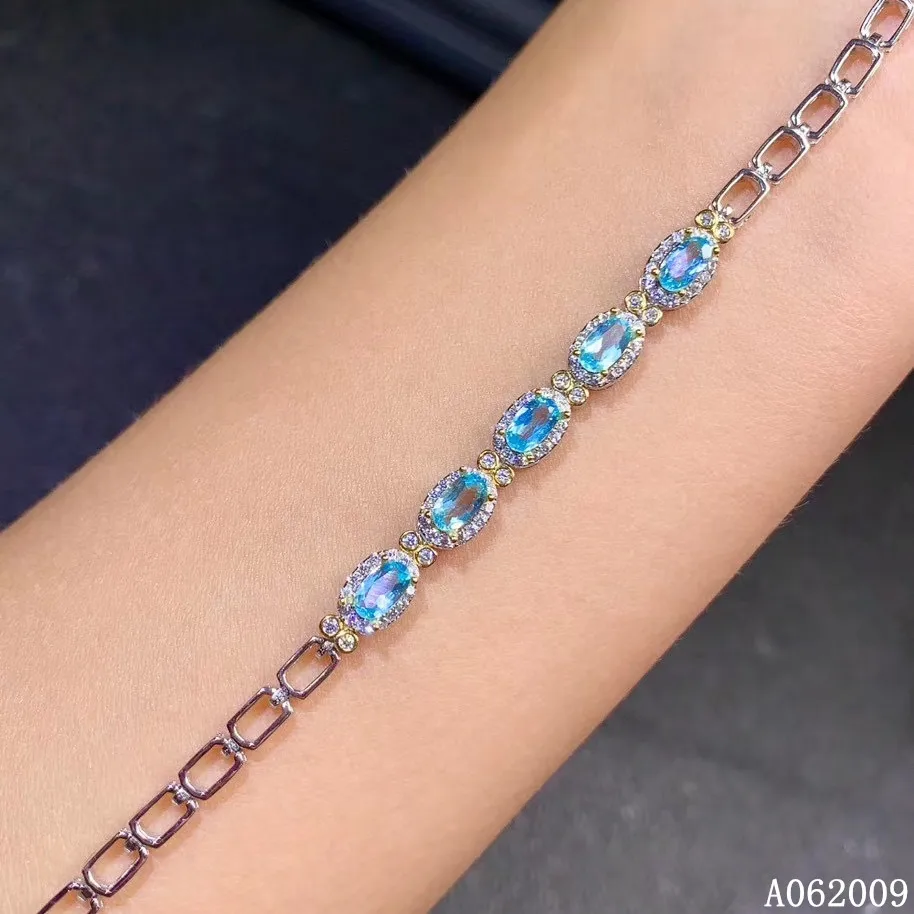 KJJEAXCMY fine jewelry 925 sterling silver inlaid natural blue topaz bracelet fashion girl hand bracelet support test