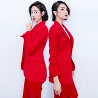 sweetkamawomen office lady two pieces sets solid red elegant single breasted turn down collar blazers and full length trousers