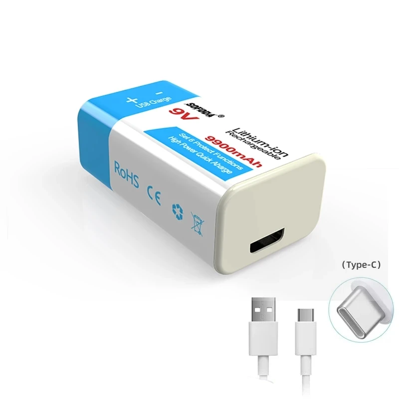 Литий-ионная аккумуляторная батарея 2021 9 В 9900 мАч батареи Micro USB литиевая для
