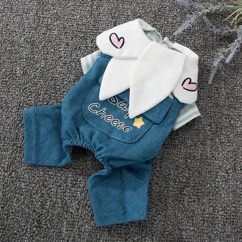 

Denim Dog Clothes Pet Jumpsuit Rompers Luxury Spring and Autumn Casual Overalls Teddy Lovely Thin Pet Clothing Letter Printing