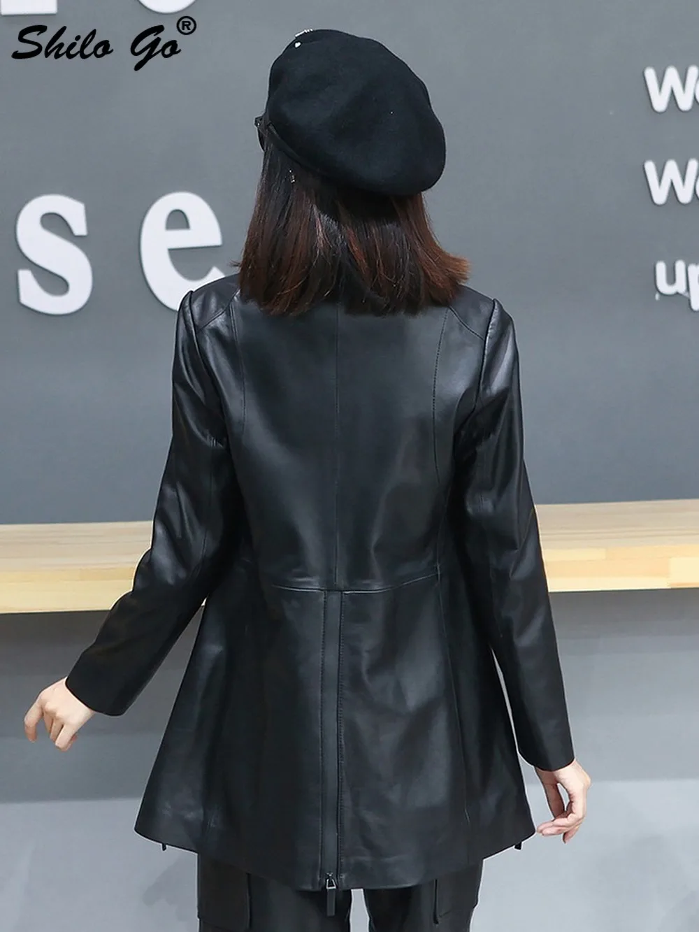 

Streetwear Notched Neck Single Button Side Slit Hem Blazer Women Elegant Office Lady Genuine Leather Coat Sheepskin Outwear