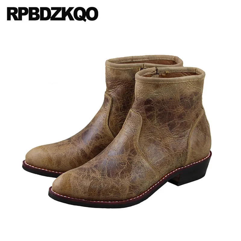 Европейская ковбойские сапоги мужская натуральная кожа ботильоны коренастый