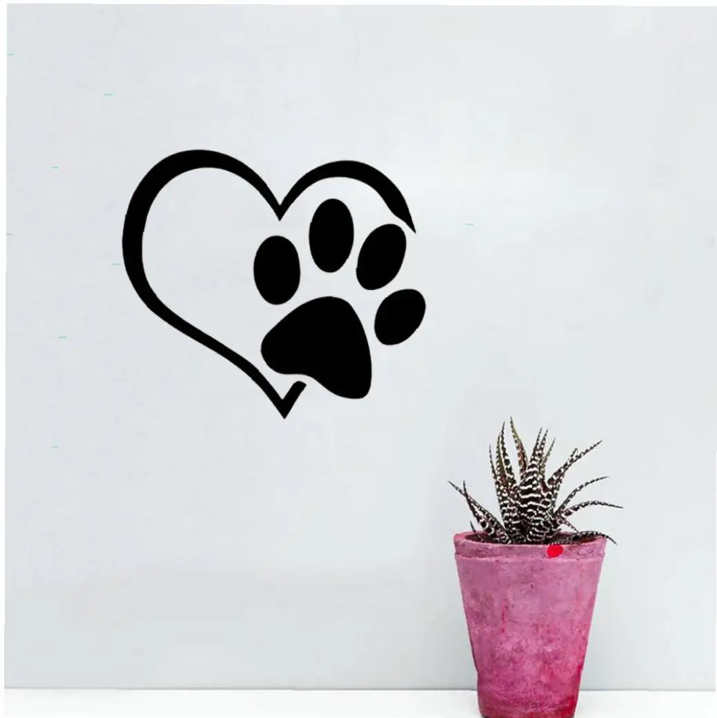 Настенные художественные наклейки с изображением сердца собаки и следов