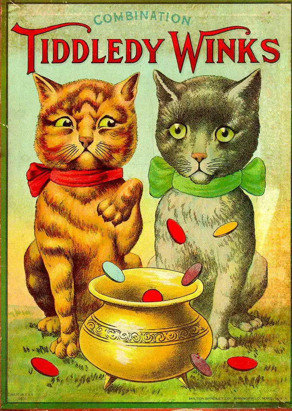 

COMBINATION BROWN BLACK CAT TIDDLEDY WINKS METAL POSTER WALL PLAQUE RETRO STYLE