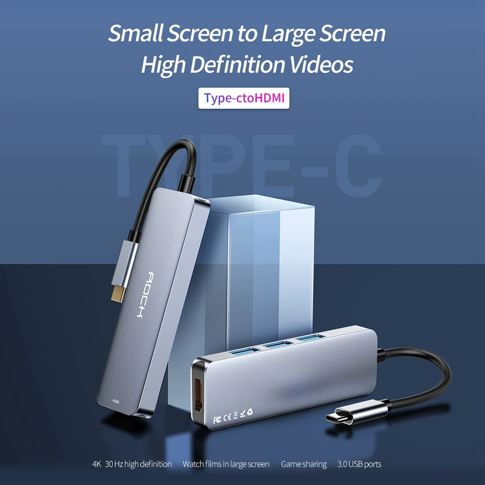 ROCK 4 в 1 станция dex для samsung S10 S9 Plus dex кабель usb type-C к HDMI 3 USB 3,0 адаптер портов для huawei mate 20 P30 Pro