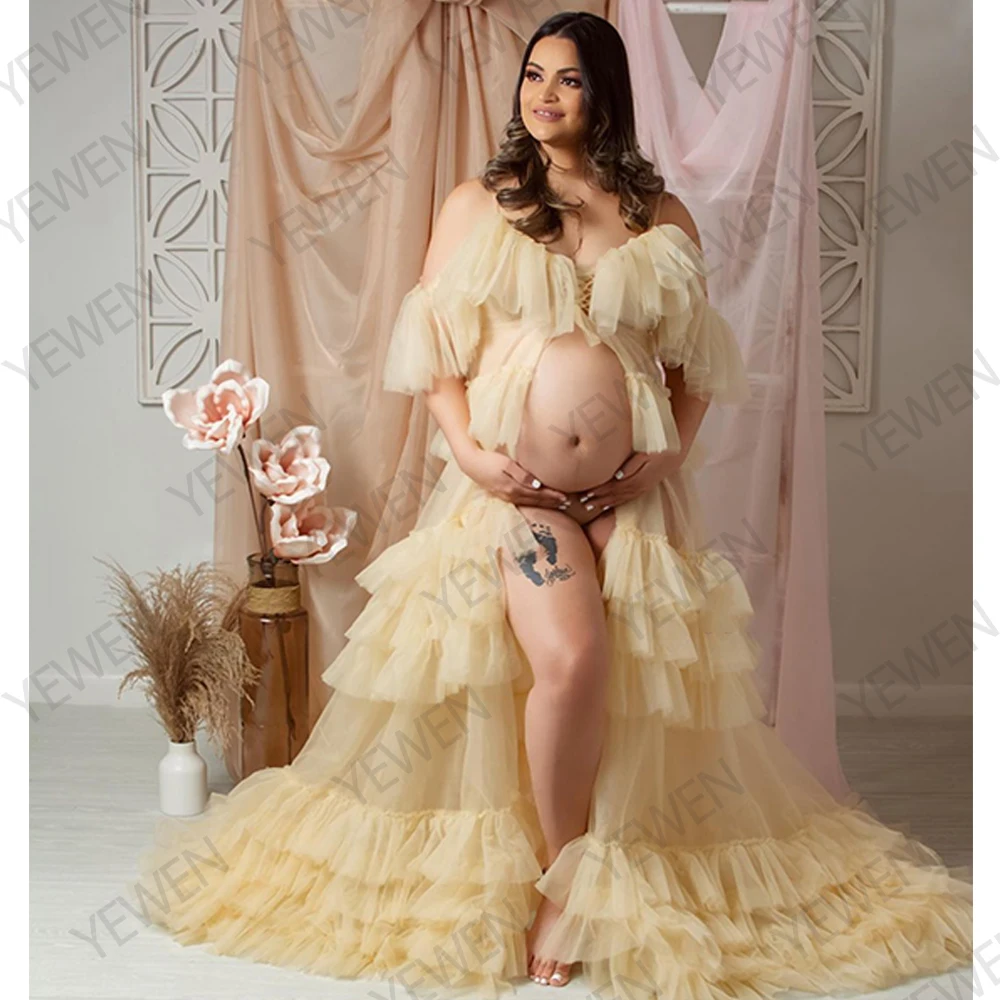 2021 Tulle Maternity Dress For Photo Shoot Ruffles Pregnancy Long Gowns For Photography Baby Shower Maternity Photography Props