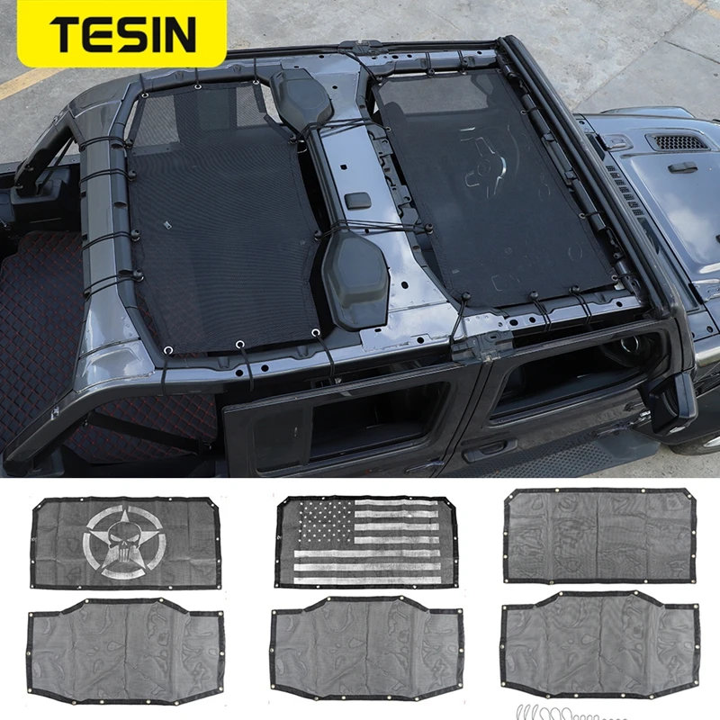 

TESIN Car Cover Roof Sunshade Mesh Top Cover Anti UV Rays Insulation Net Exterior Accessories for Jeep Wrangler JL 2018+
