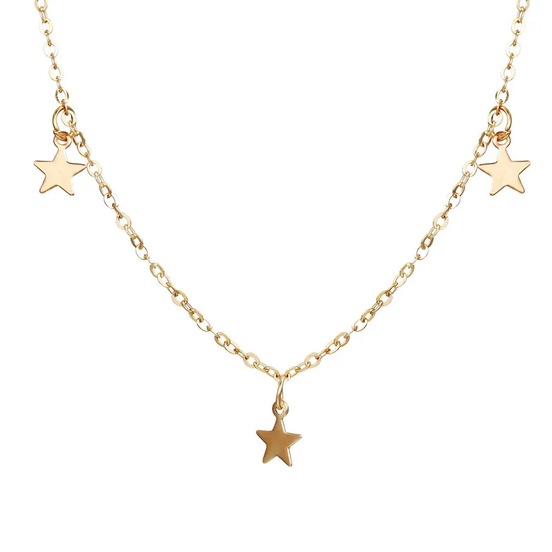 

YUNAO Jewelry New Three Star Pendant Necklace Creative Retro Simple Clavicle Chain Golden Alloy Necklace Hot Sale Jewelry