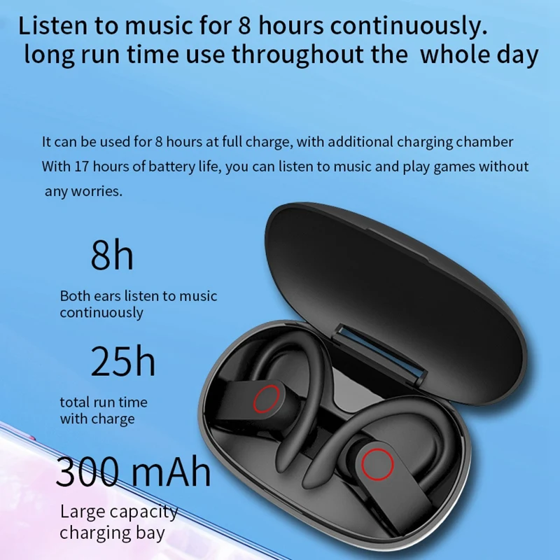 Wireless Earphone Bluetooth Sport Headphone Noise Cancelling with Mic Tws Earhook Earbuds | Электроника