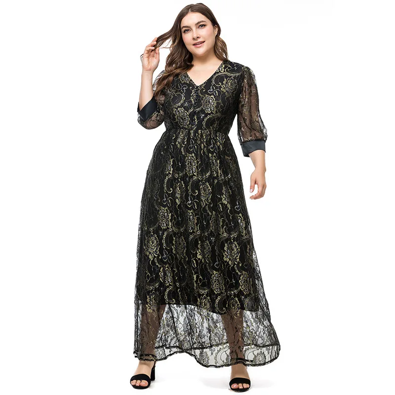 Длинное женское платье с v-образным вырезом сексуальное кружевное длинное