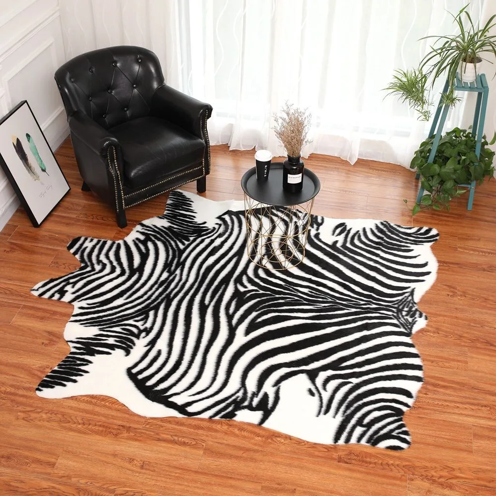 Ковер с принтом зебры коровы панды симпатичный ковер для гостиной мягкий черный