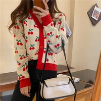 2021 femme cardigans sweaters cherry sweet all match autumn ol fashion loose fitting knitwear slim warm hot coats v neck