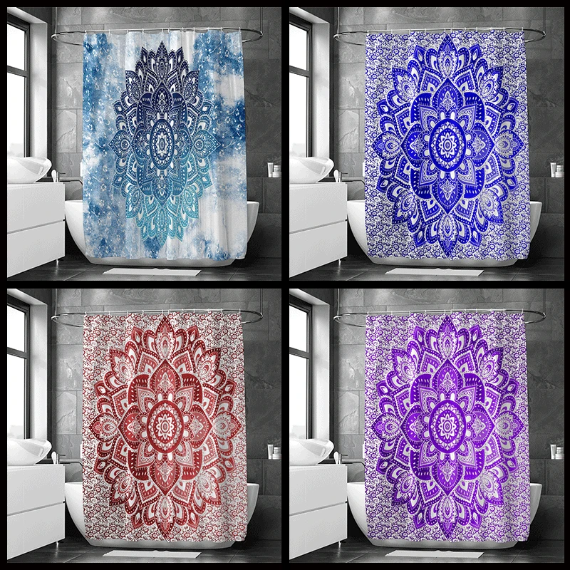

High Quality Bohemian Shower Curtains India Mandala Bathroom Curtain Waterproof Shower Curtain In The Bathroom with 12 Hooks